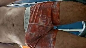 guy masturbates his big cock in the gym bathroom solo