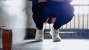 Tingting Crossdresses Outdoors, Masturbates In Stockings