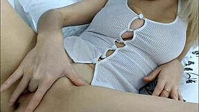 cute blonde teen fingering tight pussy live