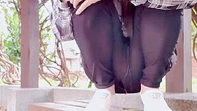 Tingting Crossdresses Outdoors, Masturbates In Stockings