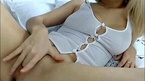 cute blonde teen fingering tight pussy live