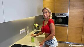 Smoking blonde milf intriguingly teases with big tits and pussy