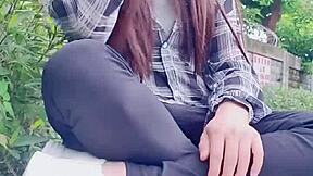 Tingting Crossdresses Outdoors, Masturbates In Stockings