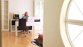 Hot gilf step granny sucking my cock while the young guy watches in taboo delight.