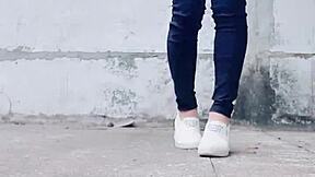 Tingting Crossdresses Outdoors, Masturbates In Stockings