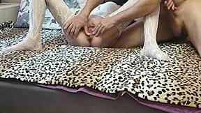 wife in white stockings subtly fucked in front of cuckold husband