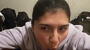 My girlfriend gives quick blowjob, sucking cock intensely in POV.