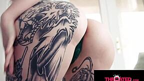 Throated - inked blonde babe throated hard by big cock