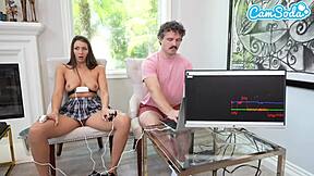 Natural busty brunette fails lie detector test