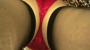 My Red Panties Slut Wife Gets Fucked Under Skirt. Cumshot In Stockings And Pussy