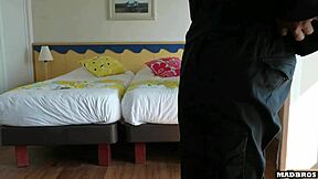 The dominatrix guard with big tits catches the group and offers to suck them to evade police