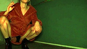 amateur smokes and spits while wearing high heels