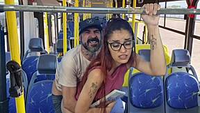 Student gets fucked by old man on public bus in front of everyone