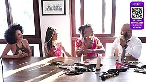 Black couple in sheer red lingerie