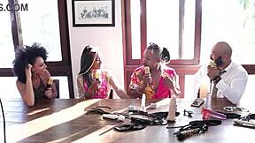 Black couple in sheer red lingerie