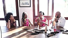 Black couple in sheer red lingerie