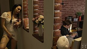 My stepdaughter peeps and sucks my huge cock