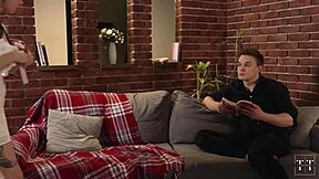 My stepdaughter peeps and sucks my huge cock