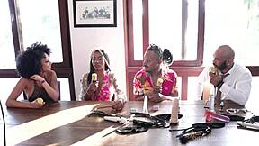 Black couple in sheer red lingerie