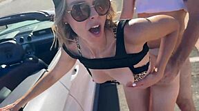 being fucked by two guys bent over car in desert