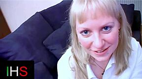 Blonde woman with light eyes