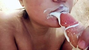 Sucking On A Big Realistic Dildo Closeup With Messy Milk Details