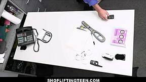 tiny blonde teen hints at shoplifting punishment by officer