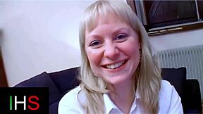 Blonde woman with light eyes