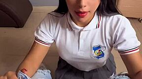 After classes, I fuck a pretty student in a motel and cum inside, making her angry