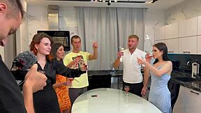 Amateur guys seduce cute girls into intense homemade orgy sex