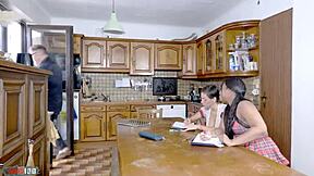 Very vicious interracial threesome in the kitchen with vampirosa and paris