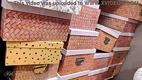 in the store, she gave a risky handjob with lots of spit on his big cock