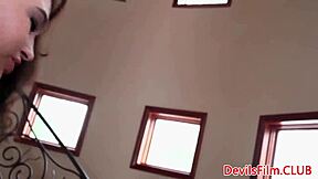 Fishnet stockinged babe riding toy cocks