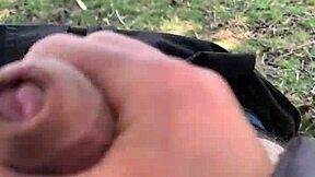 Flashing huge cock under pants outdoors for passersby