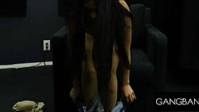 smokin hot brunette gets surrounded and covered by cock & creampie