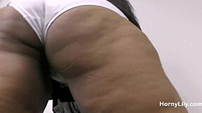 Big ass hornylily displays her dirty panties with indian pussy close-up