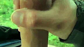 Flashing huge cock under pants outdoors for passersby