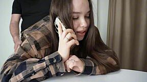 Fucking my stepsister roughly while she's on the phone in pov