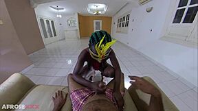 Busty ebony beauty rides cock with bouncing big tits