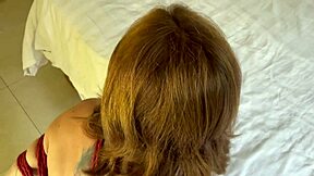 Does the tied-up babe devour my big hard boner?