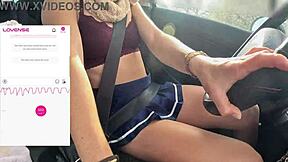 A friend films me driving as a fan remotely controls my lovense vibrator, leading to intense orgasm