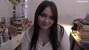 Brunette bbw humiliates slave with anal fucking