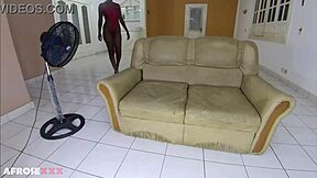 Busty ebony beauty rides cock with bouncing big tits