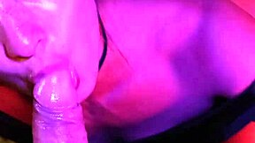Babe gives deepthroat blowjob in neon night pov!