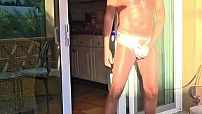 pervy papifachero always takes thongs on vacation, here he's enjoying an afternoon stretch on his balcony