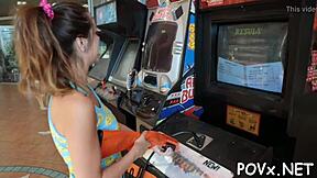 The Tattooed Mighty Man Uses His Cock to Fuck the Sexy Petite Nymph. Rough POV Action Includes Sloppy Blowjob.