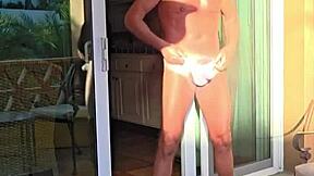 pervy papifachero always takes thongs on vacation, here he's enjoying an afternoon stretch on his balcony