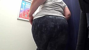 curvy milf changes clothes in fitting room, camera watches big ass in satin panties 😏