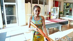 The Tattooed Mighty Man Uses His Cock to Fuck the Sexy Petite Nymph. Rough POV Action Includes Sloppy Blowjob.