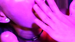 Babe gives deepthroat blowjob in neon night pov!